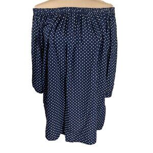 BLL New York Off The Shoulder Top Tunic Navy Blue White Stars Size L Large